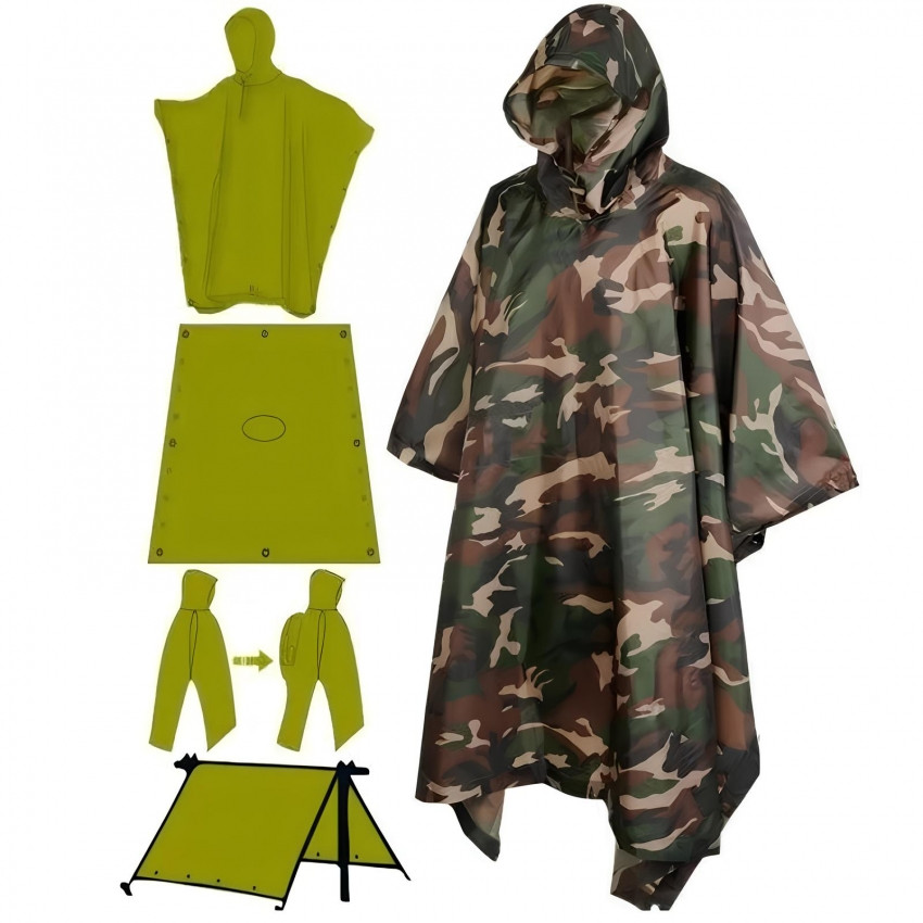 Дождевик-плащ-палатка универсальная нейлоновая с капюшоном для туризма, рыбалки и охоты Винница - изображение 1