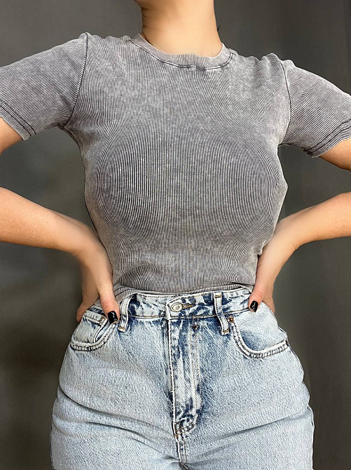 Футболка жіноча A-N 2747 варка тай-дай рубчик топ середня довжина базова one size, рожевий, one size Київ - фото 20