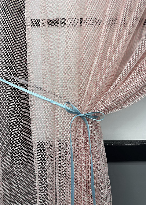 Кухонные шторки VR-Textil № 101к с подвязками Пудровый с серым 330х170 см (52-1216) Киев - изображение 4