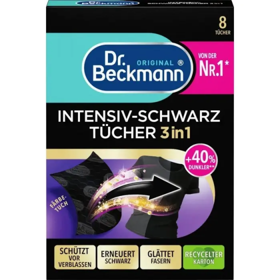 Серветки для відновлення чорного кольору Dr. Beckmann Farbtucher Intensiv-Schwarz 3в1, 8 шт Київ