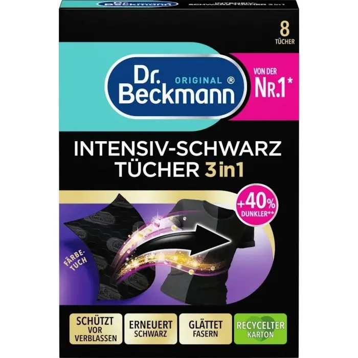 Серветки для відновлення чорного кольору Dr. Beckmann Farbtucher Intensiv-Schwarz 3в1, 8 шт Київ - фото 1
