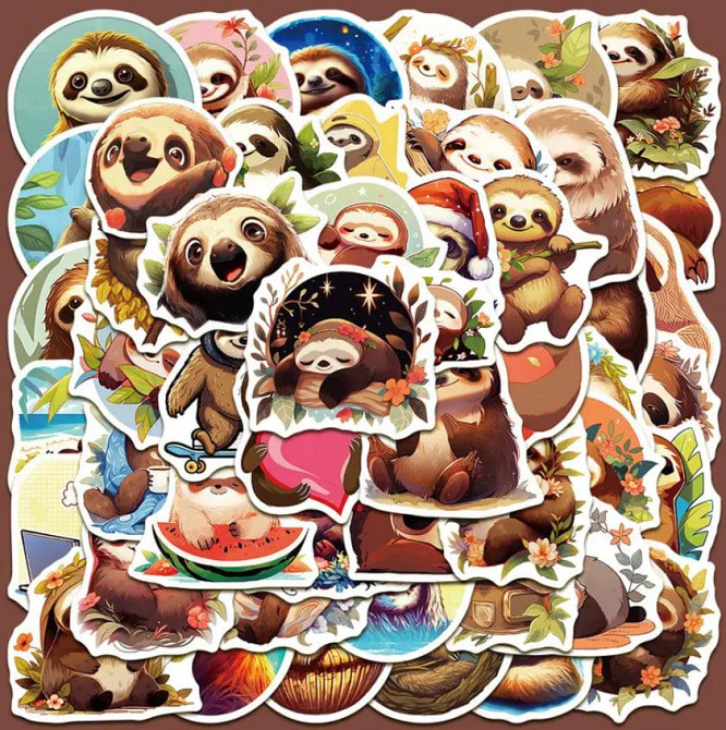 Наклейки с ленивцем, наклейки с животными,водонепроницаемые наклейки для бутылки с водой, набор 50 ш Киев - изображение 1