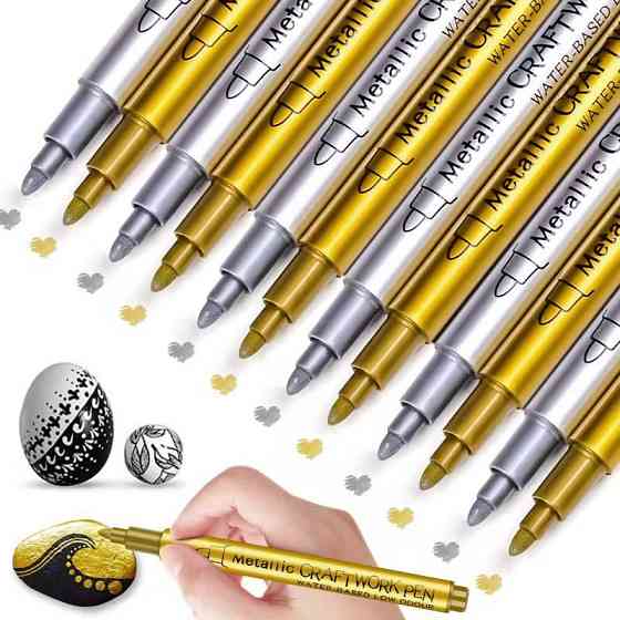 Набір маркерів на водній основі Metallic Craftwork Pen 12шт 6 золотистих + 6 сріблястих для малювання і творчості,металік Кам'янець-Подільський