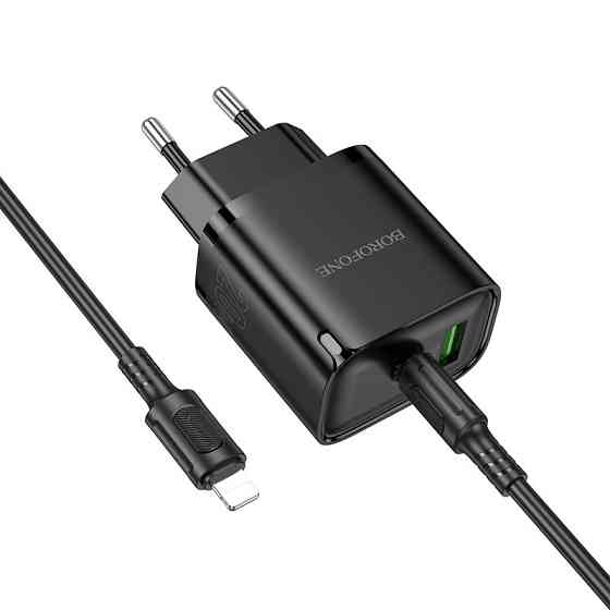 Сетевое зарядное устройство с кабелем BOROFONE BA83A Flare star PD20W+QC3.0 charger set(C to iP) Black Одесса