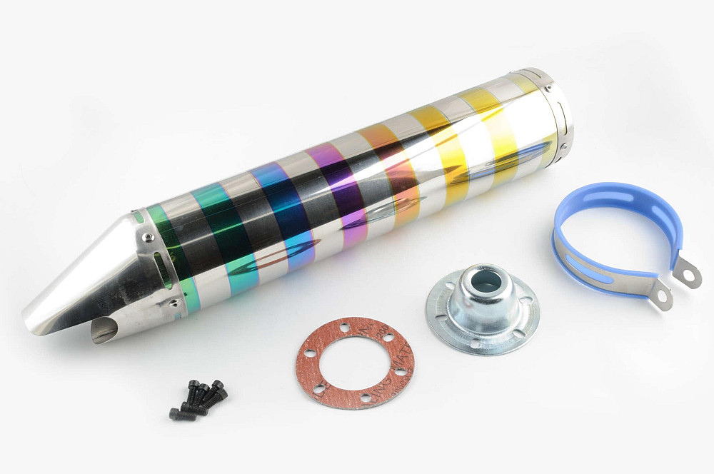 Глушник (тюнінг) 420 * 100mm, кріп. Ø78mm (нержавіюча сталь, зебра, кольоровий, прямоток, mod:6) Київ - фото 1