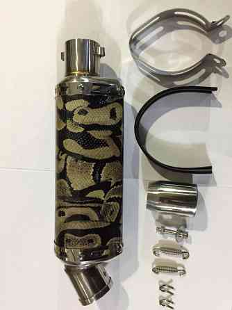 Глушник (тюнінг) 370 * 100mm, кріп. Ø48mm (нержавіюча сталь, овал, сріблясто-синій, прямоток, mod:6) Київ