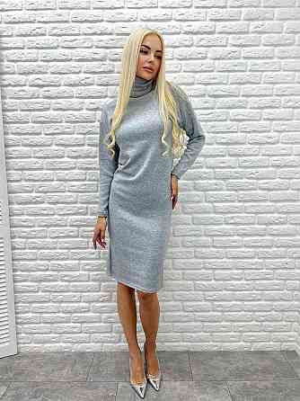 Тепле ангорове плаття міді з високим коміром "Amina" оптом | Батал Сірий, 50-52 Київ