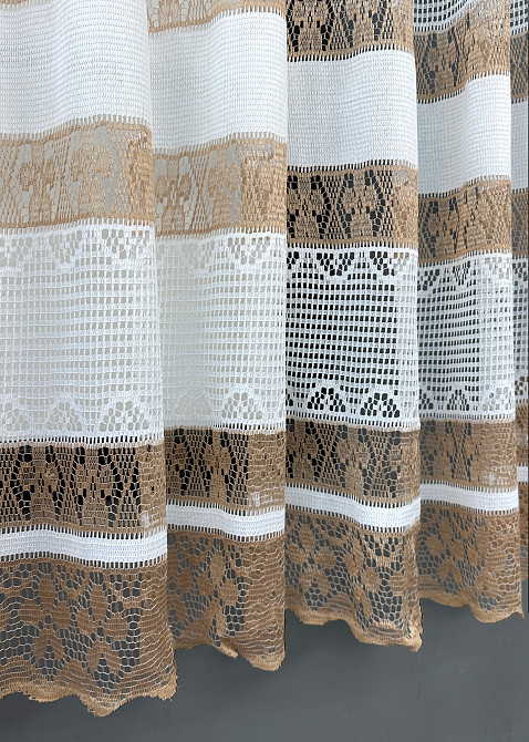 Тюль сетка VR-Textil Juli № 1719т Арка на кухню цвет белый с карамельным 300х150 см (53-0029) Киев - изображение 6