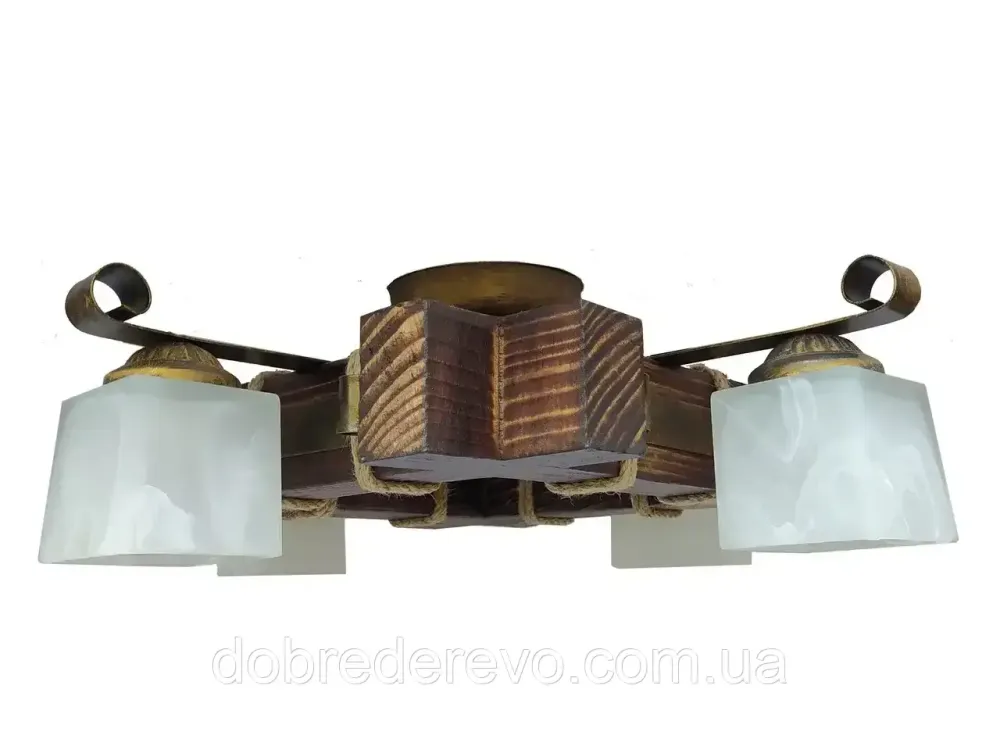 Люстра дерев'яна квадратна з склянним плафоном підвісна Вижниця - фото 4