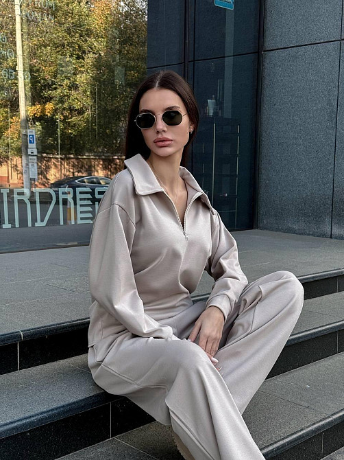 Жіночий базовий прогулянковий костюм на осінь щільний джерсі Беж, 44/46 Одеса - фото 2