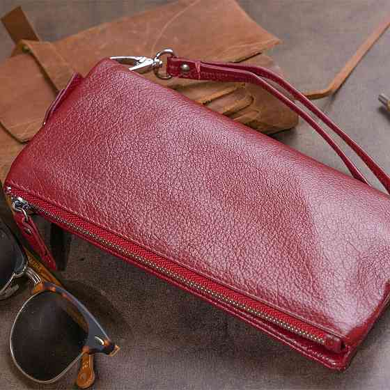 Гаманець-клатч зі шкіри з кишенею для мобільного ST Leather 19311 Бордовий Київ