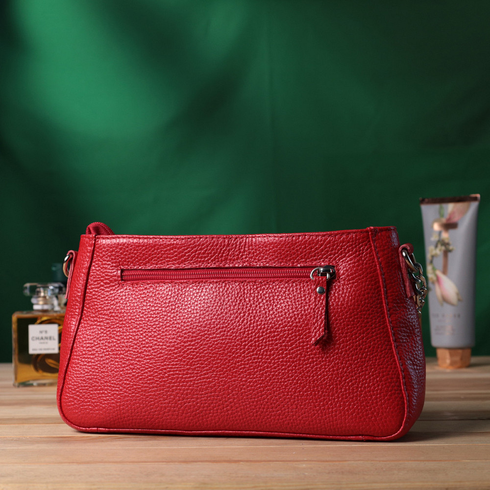 Яскрава сумка багет з ланцюжком і знімним ремінцем з натуральної шкіри Shvigel 22836 Червона Київ - фото 2