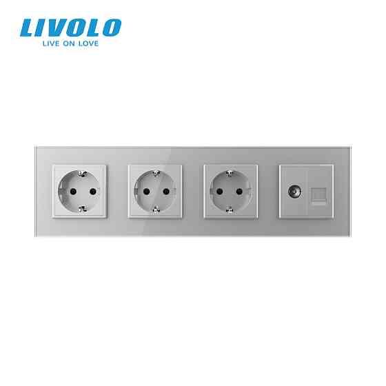 LIVOLO Розетка чотиримісна комбінована Силова Інтернет ТБ Livolo сірий скло (VL-C7C3EU1C1V-15) Коломия