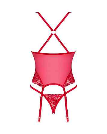 Прозорий корсет Obsessive Lacelove corset XL/2XL Red, мереживо, підв’язки для панчіх Sex Aura Київ