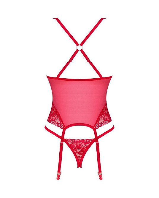 Прозорий корсет Obsessive Lacelove corset XL/2XL Red, мереживо, підв’язки для панчіх Sex Aura Київ - фото 4