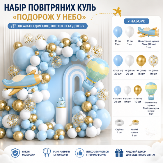 Набір для фотозони біло-блакитний подорож в небо 123 Київ