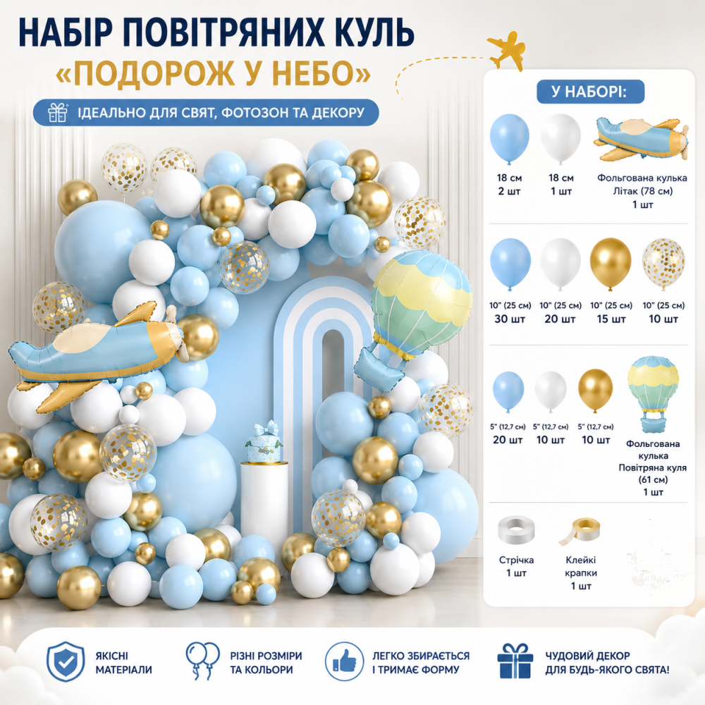 Набір для фотозони біло-блакитний подорож в небо 123 Київ - фото 1