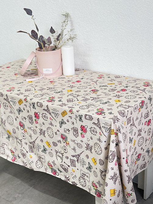 Ecotton Скатертина Ecotton 150х200 см бавовняна з рогожки бежева Мадам Париж Коломия - фото 3