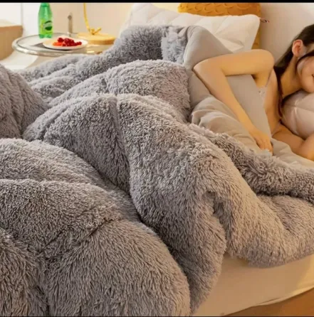 Постільна білизна зимова Верх хутро, внутрішня частина бавовна Сірий Полуторний 150х215 см Київ