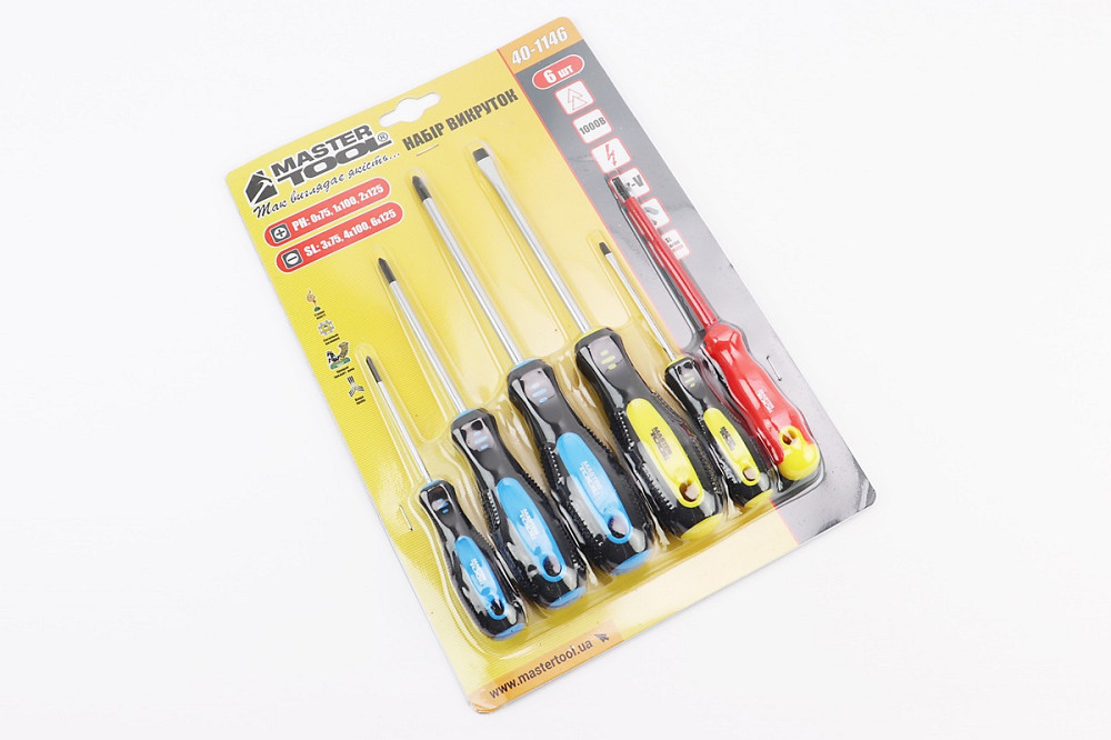 Викрутки набір 6шт PH0х75мм PH1х100мм PH2х125мм SL3х75мм SL6х125мм SL4х100мм 1000V 40-1146 Київ - фото 2