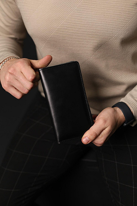 Мужской портмоне из натуральной гладкой кожи SR006 (Черный) Сумы - изображение 2