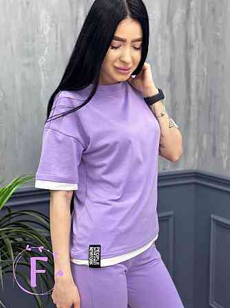 Летний трикотажный костюм-двойка Summer батал 50-52, Лавандовый Киев