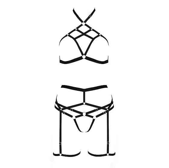 Комплект белья Passion Exclusive MORGAN SET OpenBra L/XL, black, стрэпы, трусики, лиф, пояс Sex Aura Киев