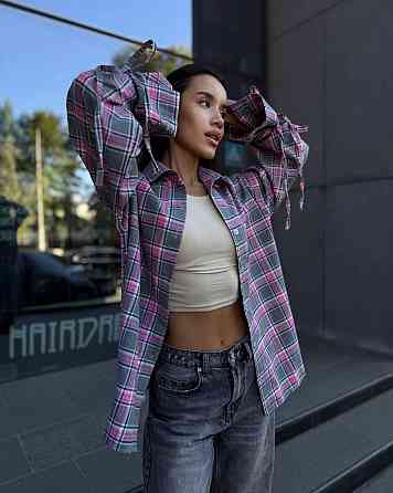 Жіноча базова сорочка кімоно оверсайз у клітинку турецька фланель Сірий Одеса