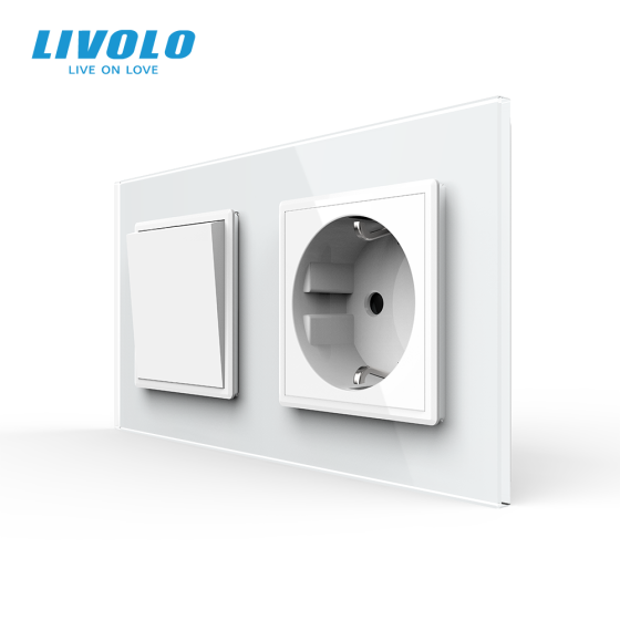LIVOLO Одноклавішний вимикач з розеткою Livolo білий скло (VL-C7C1EUK1-11) Коломыя