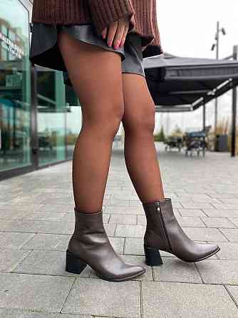 Черевики жіночі з натуральної шкіри демісезонні 6057 шоколадні на підборах / Черевики весна-осі Коломия