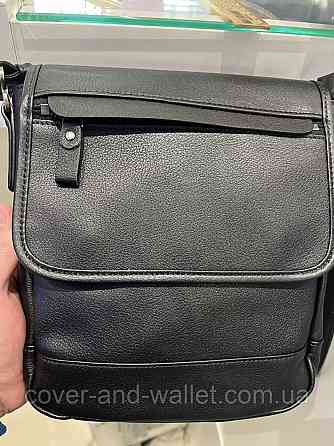 Оригинальная мужская сумка на плечо из натуральной черной кожи с навесным клапаном ST 7008 Киев