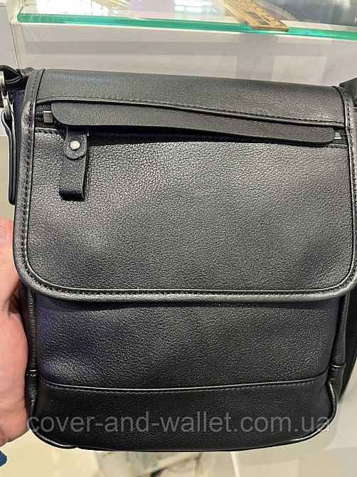 Оригинальная мужская сумка на плечо из натуральной черной кожи с навесным клапаном ST 7008 Киев - изображение 1