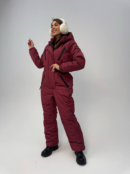 Женский теплый комбинезон из плащёвки на синтепоне Бордовый, 46/48 Одесса - изображение 7