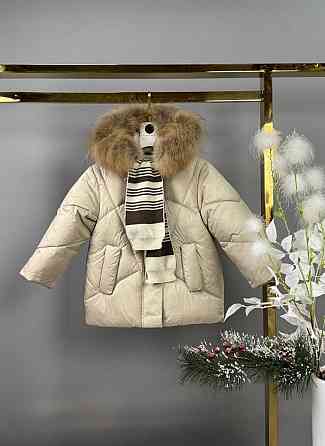 Детская зимняя куртка для девочки с шарфом натуральный мех 98,104,110,122 Николаев