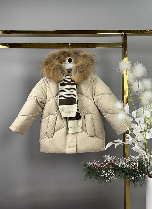 Детская зимняя куртка для девочки с шарфом натуральный мех 98,104,110,122 Николаев - изображение 1