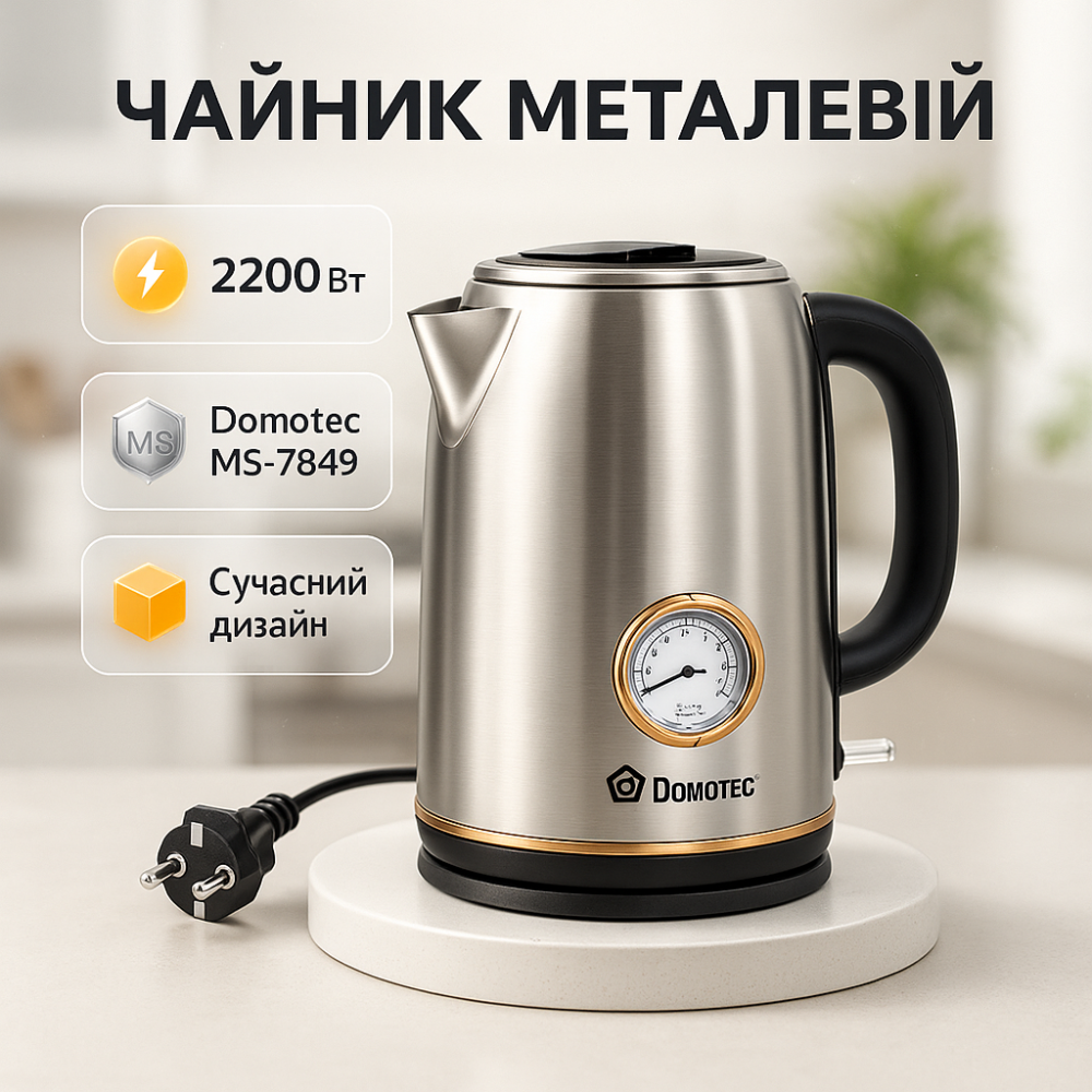 Хороший чайник для дома Domotec MS-7849 2200 Вт, Электрочайник нержавейка, Чайник для дома удобный PQ-78 Львов - изображение 9