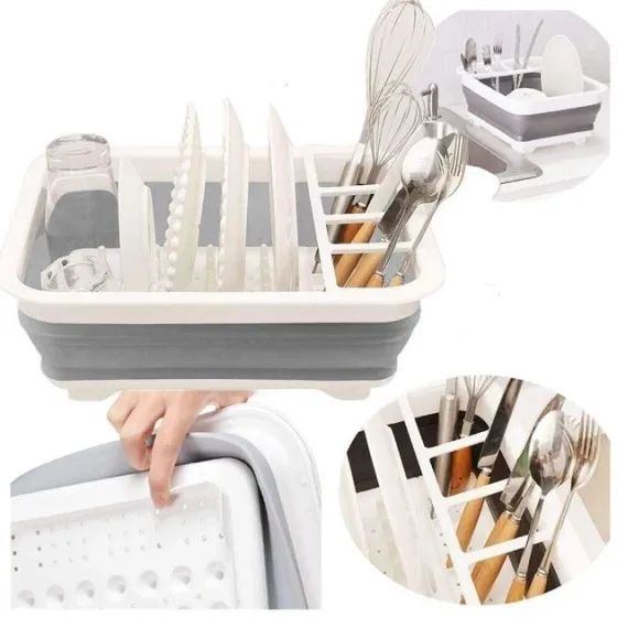 Складна силіконова сушарка для посуду Collapsible Drying Rack 37x31 см: органайзер для тарілок та приборів Одеса
