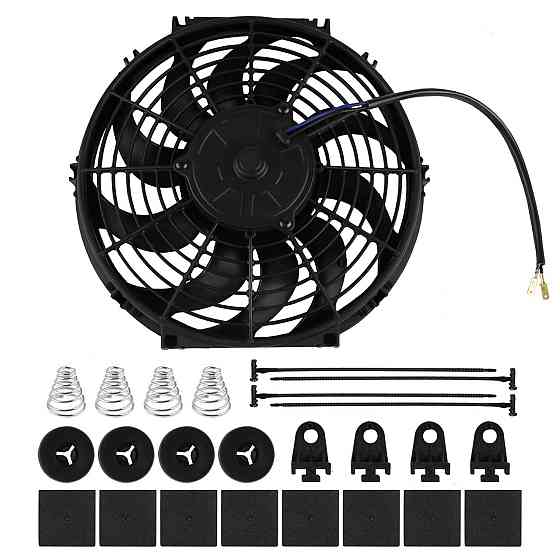 Вентилятор радіатора DOCAS QCFS-001 12'' 12V 80W чорний тонкий універсальний 10 лопатей 3-Pin монтажний комплект Київ