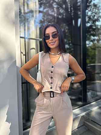 Женский брючный костюм двойка: жилет и брюки турецкая костюмка Капучино, 42 Одесса