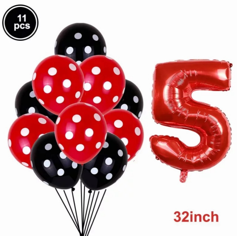 Кульки Леді Баг та шар цифра 5 11 штук 32 дюйма червоно-чорний Київ - фото 2