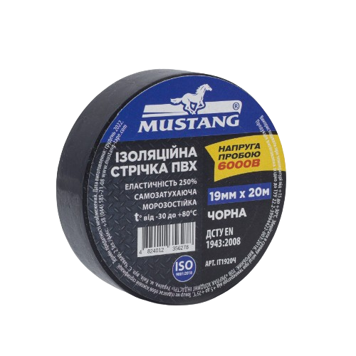 Ізоляційна стрічка ПВХ 19мм*20м 150мкм чорна Мустанг Житомир