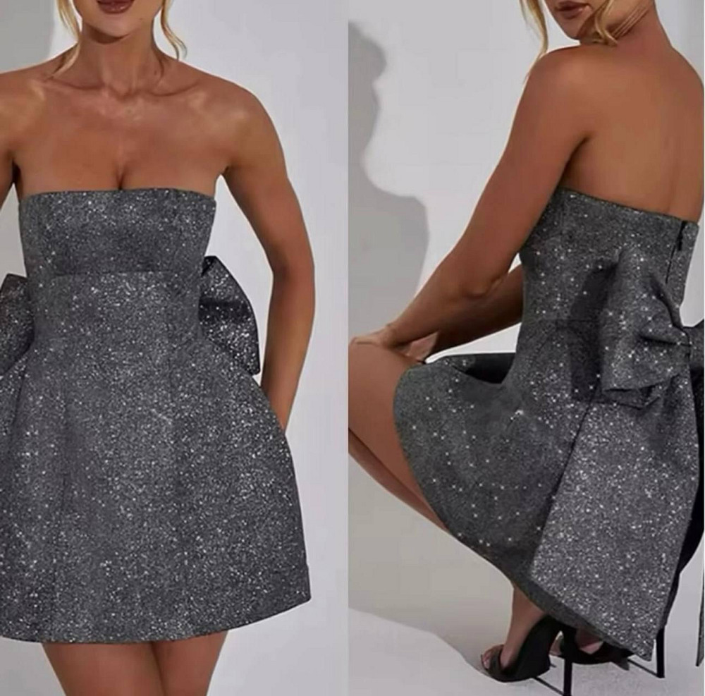 Жіноча стильна святкова мініплаття з бантом диско Графіт, 46-48 Одеса - фото 1