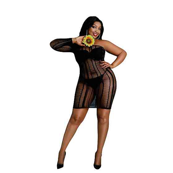 Сукня-бодістокінг Moonlight Plus Model 05 XL-XXXL Black, закрите одне плече та рукав Sex Aura Київ