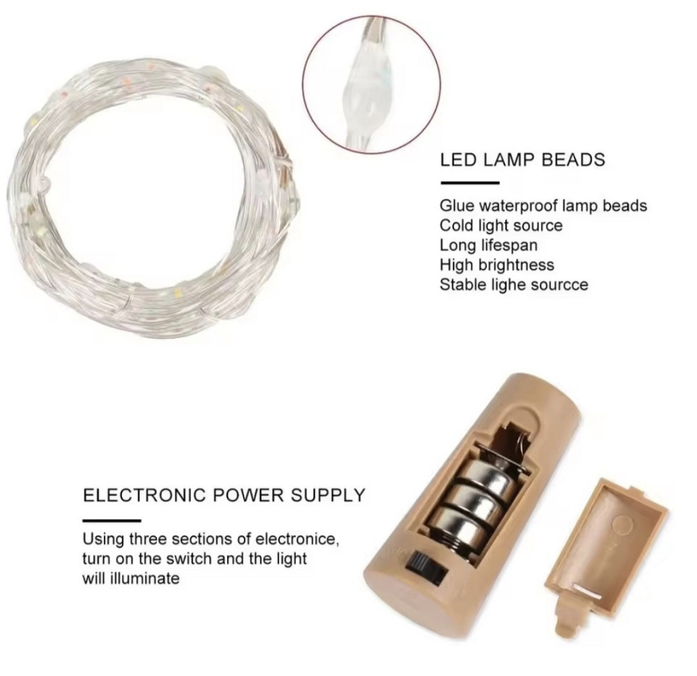 Гірлянда Роса 2 м 20 led на батарейках для пляшки (Теплий білий) Сміла - фото 7