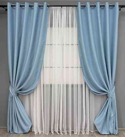 Комплект штор на люверсах VR-Textil Midnight № 1676ш 150х270 см 2 шт Блакитний (37-0199) Киев