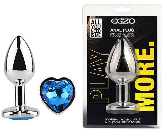 Анальна пробка з кристалом EGZO - Silver Heart Plug Blue size S Sex Aura Київ