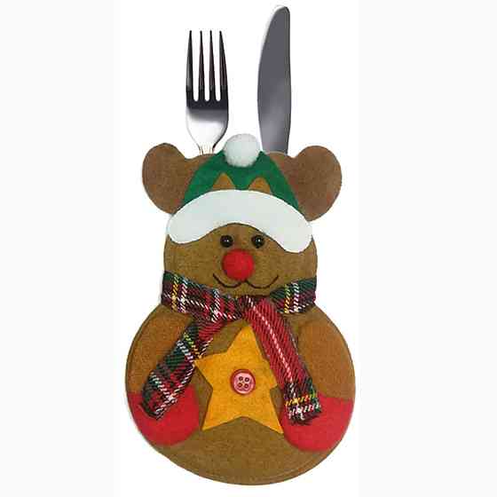 Новогодний чехол для столовых приборов Мишка 10 на 13 см разноцветный Киев