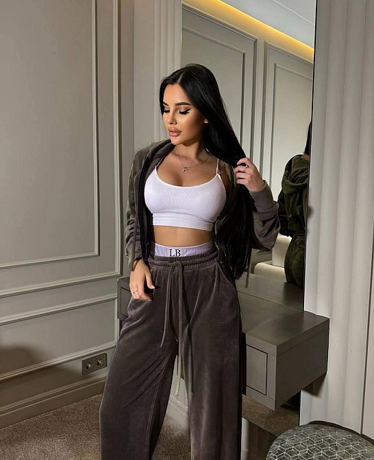 Женский прогулочный костюм тройка: кофта топ и штаны велюр + микродайвинг Шоколад, 42/44 Одесса - изображение 1