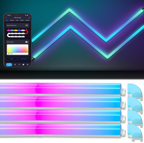 Розумні LED настінні світильники LPMYLMC RGB-IC Glide: 7 сегментів, Синхронізація з музикою, Керування App/Voice (Б/в) Київ
