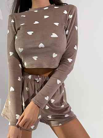 Жіноча стильна домашня принтована піжама плюшевий велюр Капучино Одеса